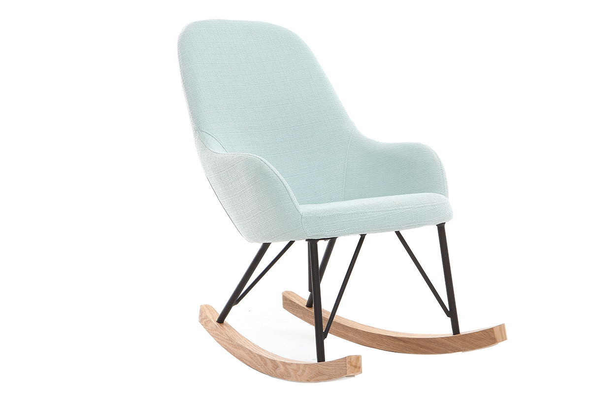 Poltrona relax - Baby sedia a dondolo tessuto verde acqua gambe in metallo e frassino JHENE