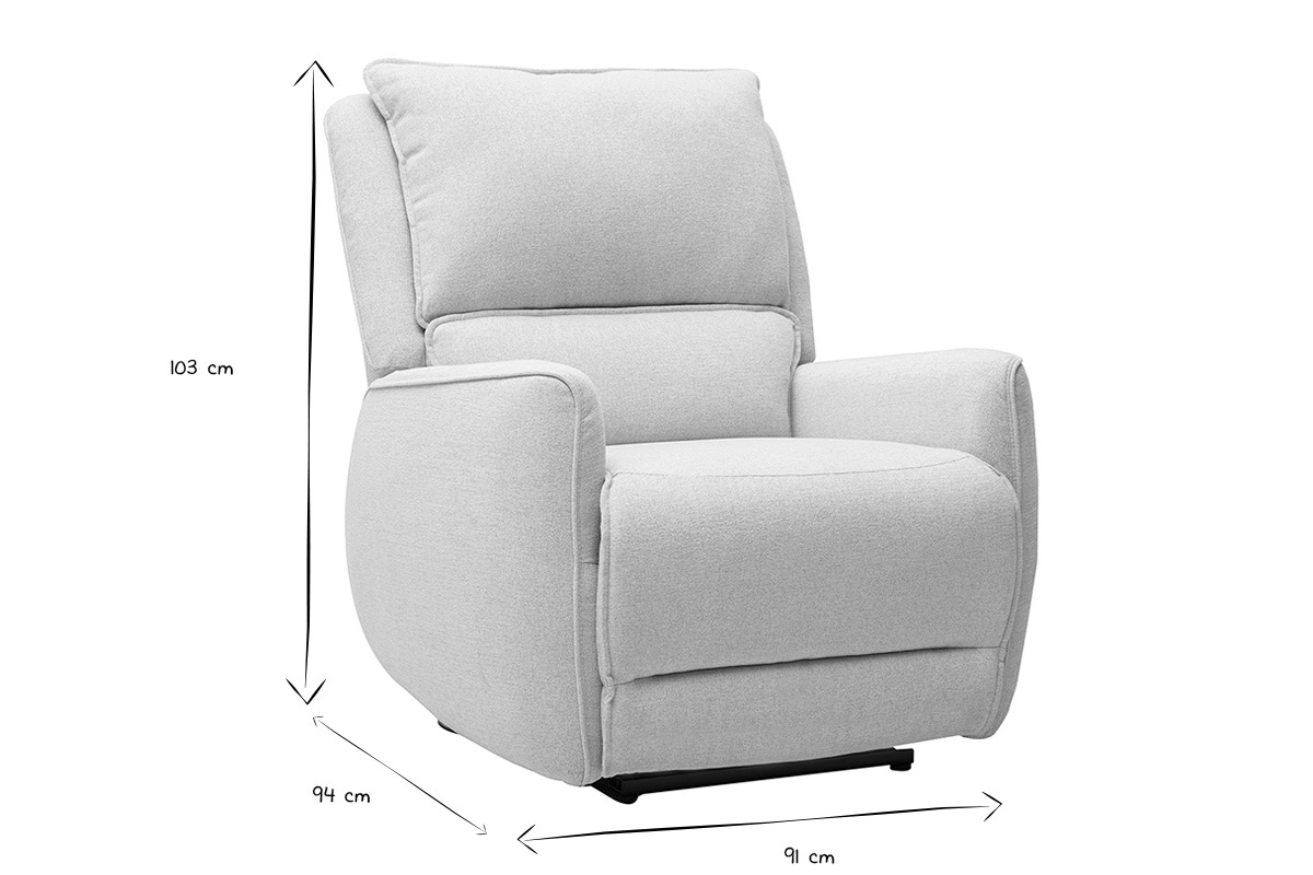 Dimensioni della poltrona relax elettrica RACHEL in bianco e nero, altezza 103 cm, profondit� 94 cm, larghezza 91 cm.