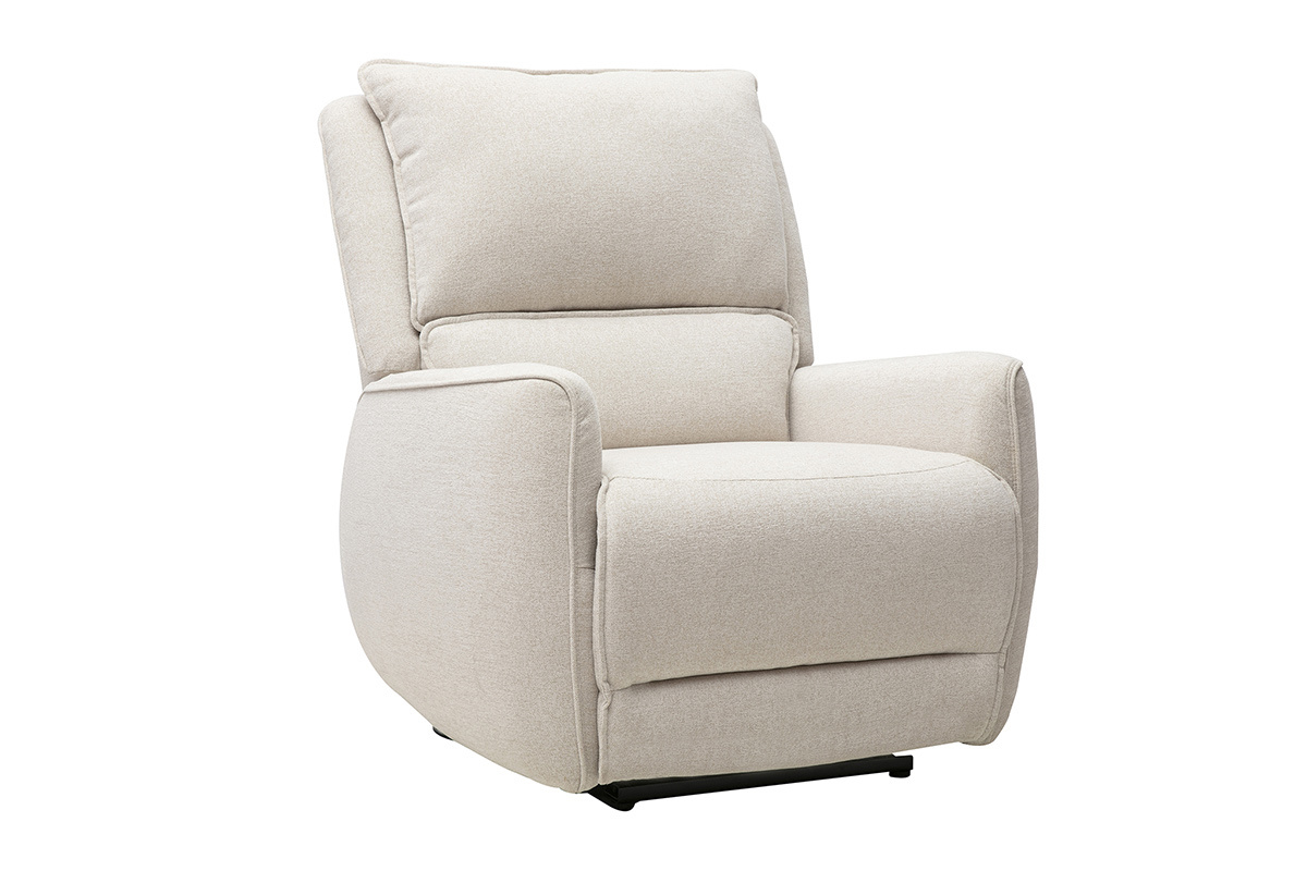 Poltrona relax elettrica beige RACHEL, vista a 3/4, con braccioli e cuscini morbidi.