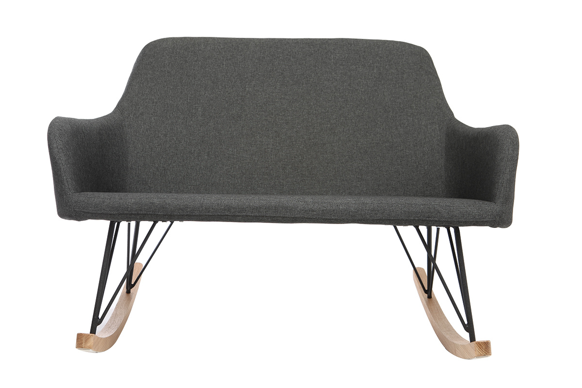 Poltrona relax - Sedia a dondolo 2 posti tessuto grigio antracite gambe metallo e frassino JHENE
