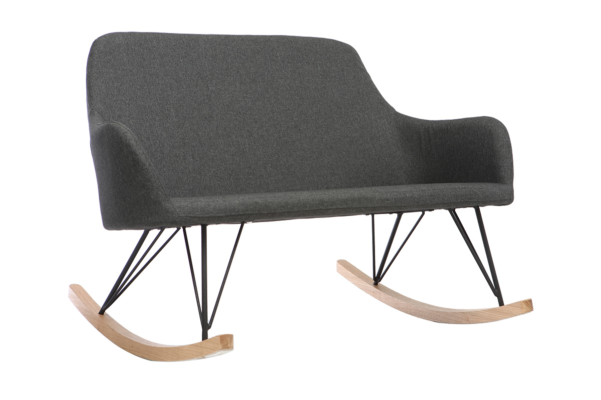Poltrona relax - Sedia a dondolo 2 posti tessuto grigio antracite gambe metallo e frassino JHENE
