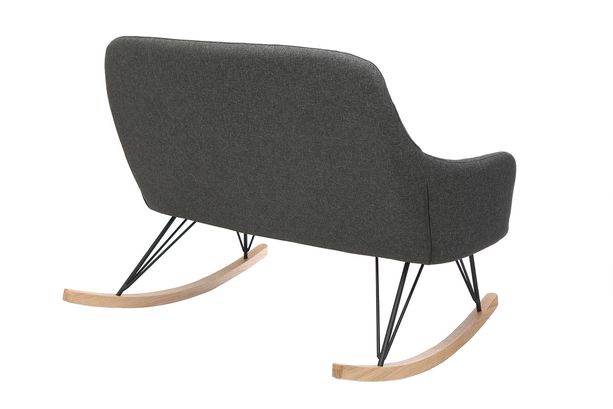 Poltrona relax - Sedia a dondolo 2 posti tessuto grigio antracite gambe metallo e frassino JHENE