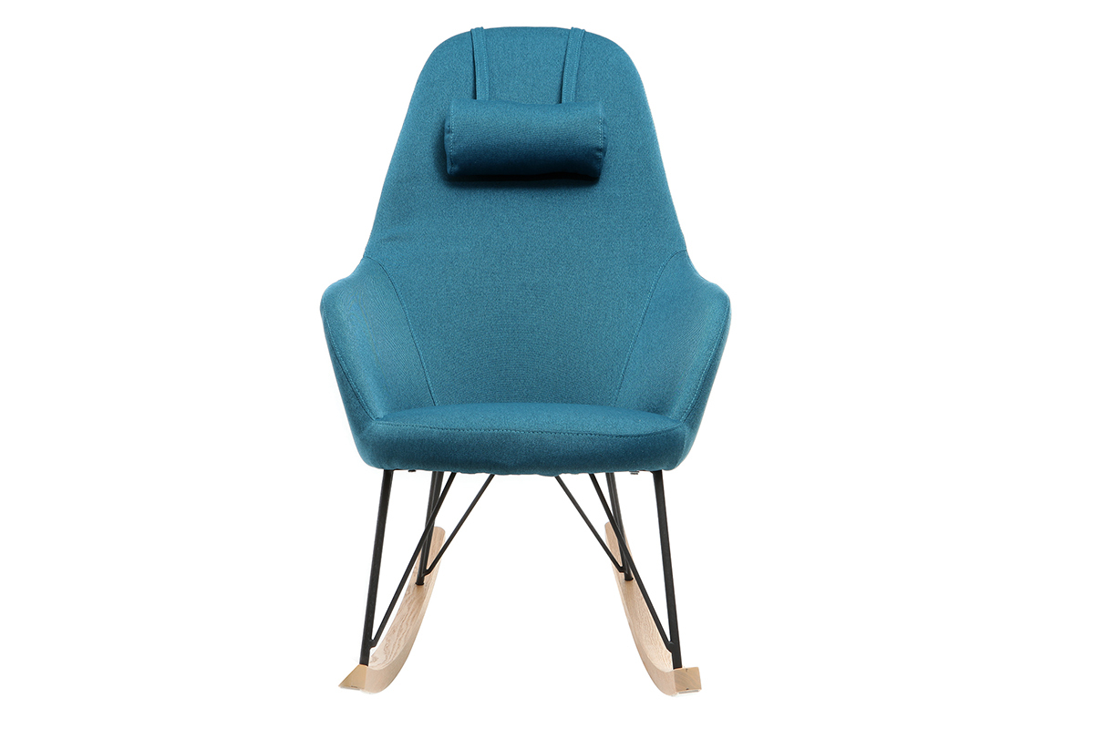 Poltrona relax - Sedia a dondolo tessuto blu petrolio gambe in metallo e frassino - JHENE
