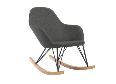Poltrona relax - Sedia a dondolo tessuto grigio antracite gambe in metallo e frassino JHENE