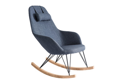 Poltrona relax - Sedia a dondolo tessuto grigio-blu gambe in metallo e frassino JHENE