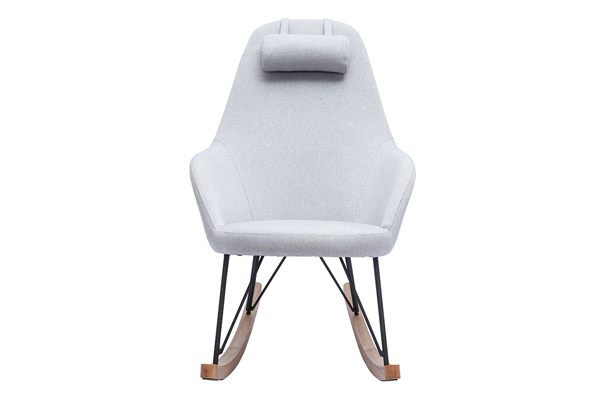 Poltrona relax - Sedia a dondolo tessuto grigio gambe in metallo e frassino JHENE