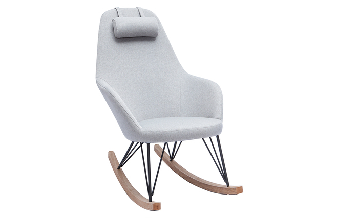 Sedia A Dondolo In Tessuto Poliestere E Legno: Design Moderno, Seduta Comoda, Pattino In Legno Per Oscillazione Fluida, Portata 120 Kg