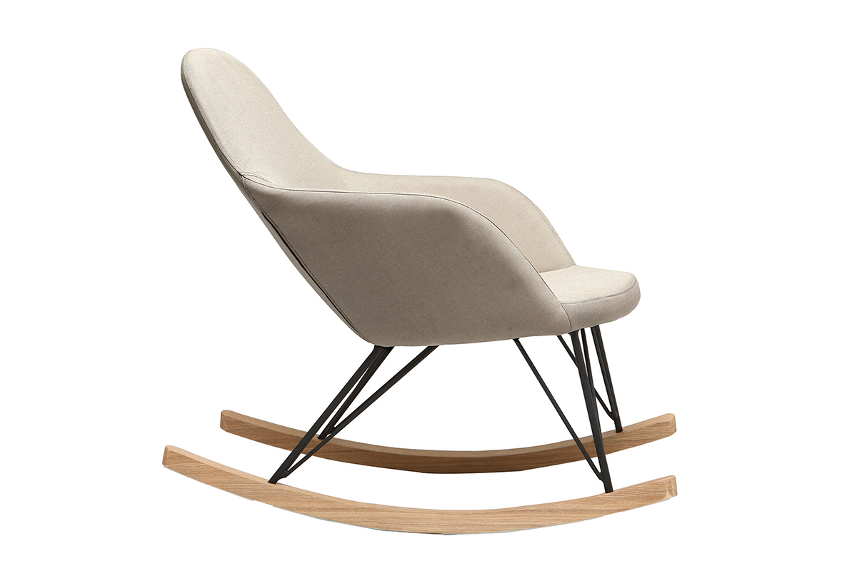 Poltrona relax - Sedia a dondolo tessuto naturale gambe in metallo e frassino JHENE