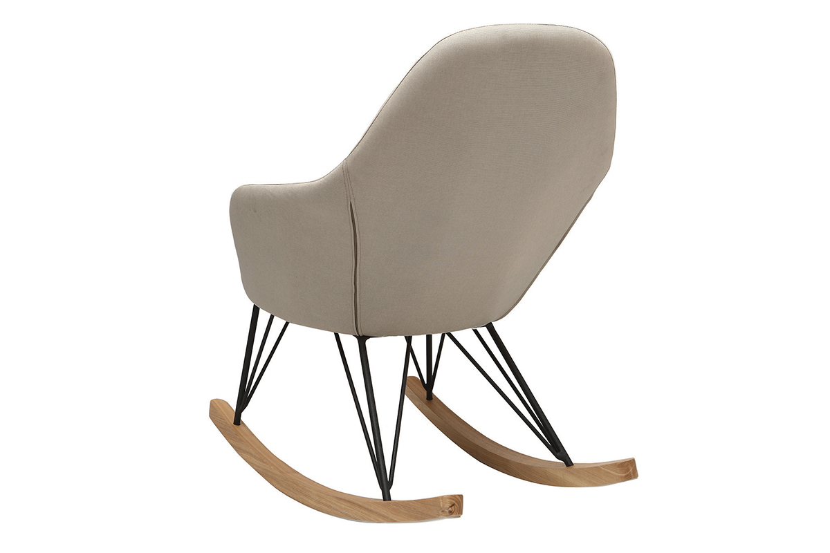 Poltrona relax - Sedia a dondolo tessuto naturale gambe in metallo e frassino JHENE