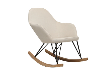 Poltrona relax - Sedia a dondolo tessuto naturale gambe in metallo e frassino JHENE - Poltrona relax - Sedia a dondolo tessuto naturale gambe in metallo e frassino JHENE