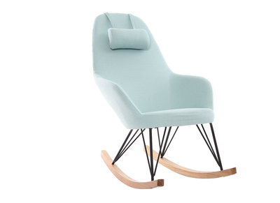 Poltrona relax - Sedia a dondolo tessuto verde acqua gambe in metallo e frassino - JHENE - Poltrona relax - Sedia a dondolo tessuto verde acqua gambe in metallo e frassino - JHENE