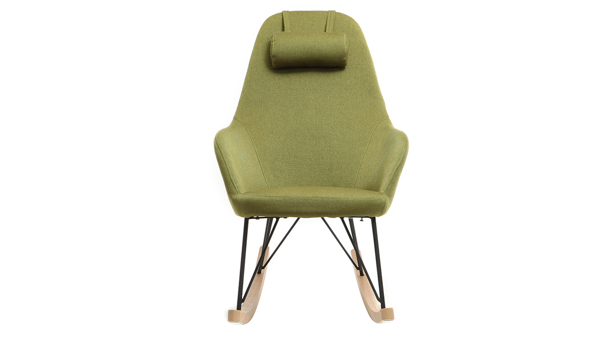 Poltrona relax - Sedia a dondolo tessuto verde gambe in metallo e frassino - JHENE