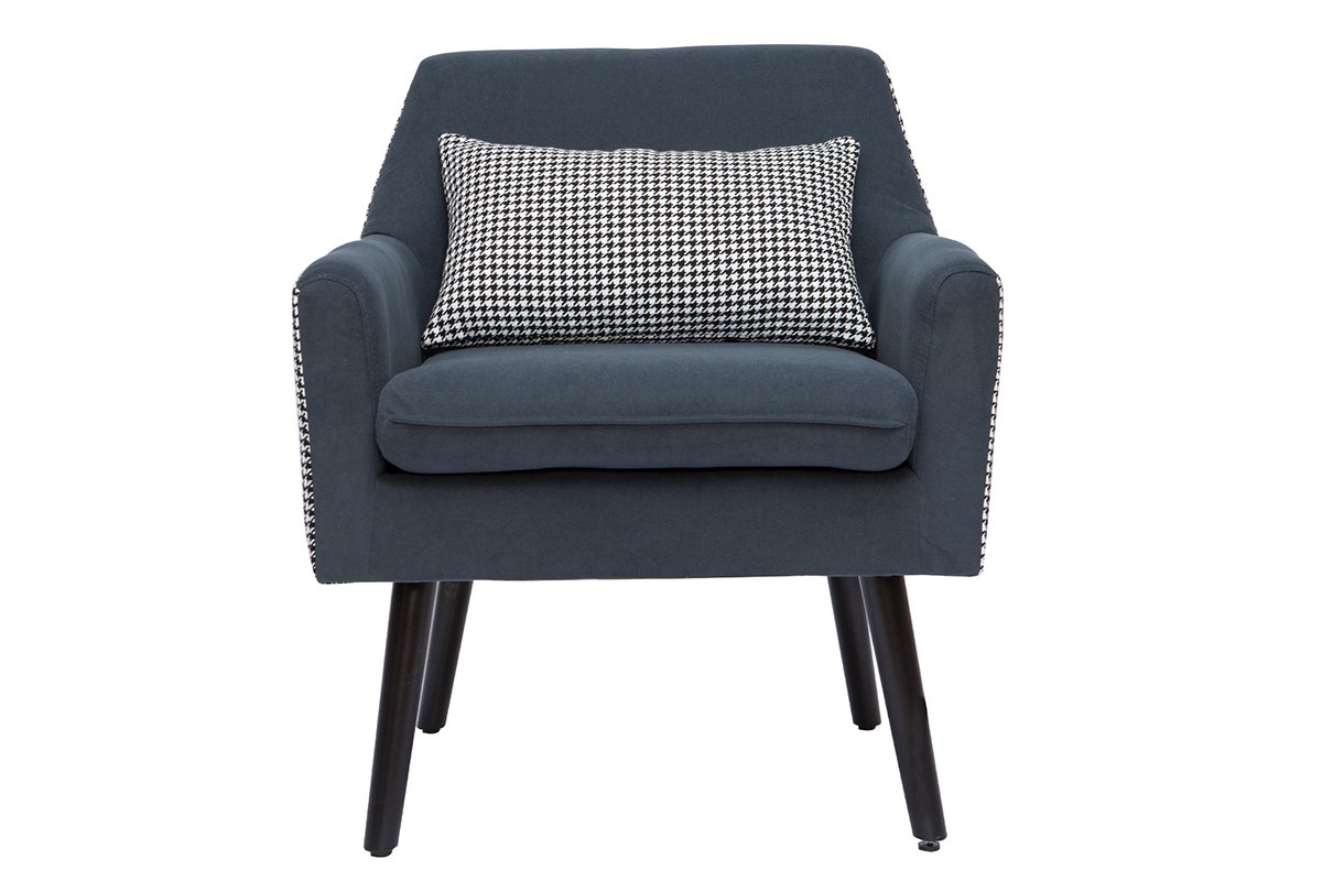 Poltrona retr in velluto blu grigio e tessuto pied de poule DORIS