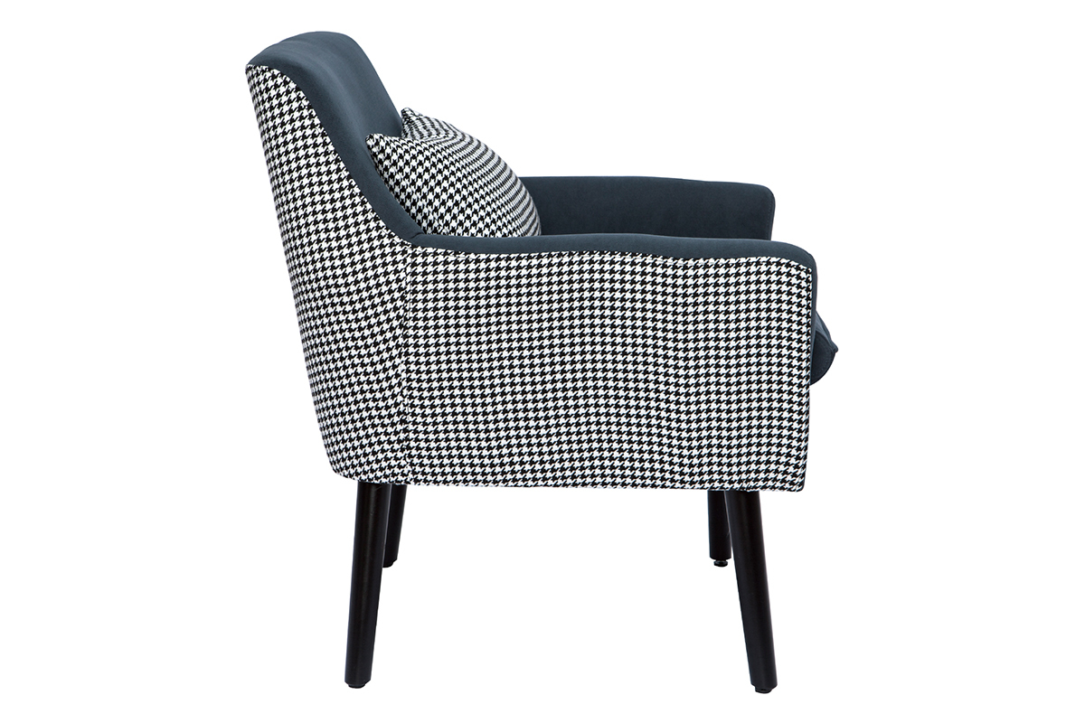 Poltrona retr in velluto blu grigio e tessuto pied de poule DORIS