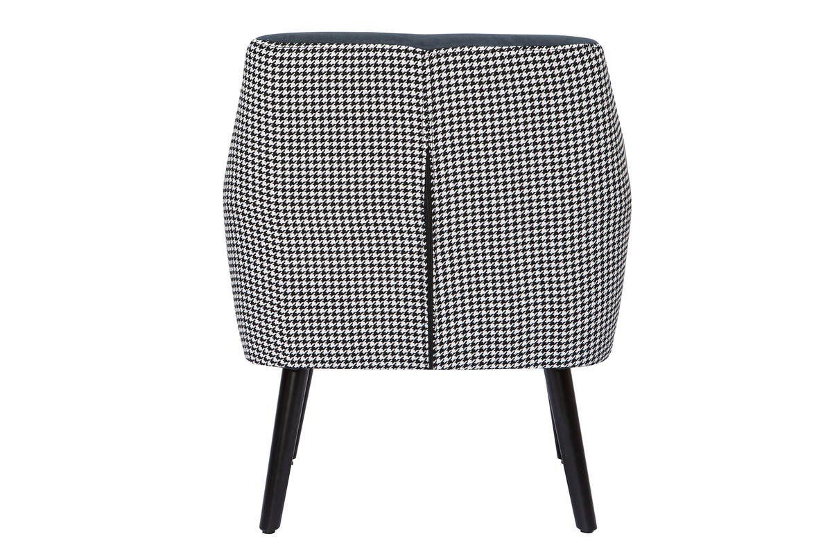 Poltrona retr in velluto blu grigio e tessuto pied de poule DORIS