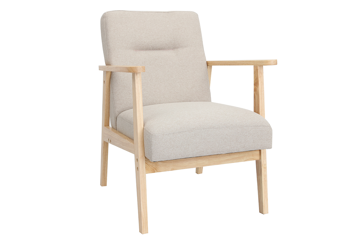 Poltrona scandinava beige e legno chiaro ABYSS