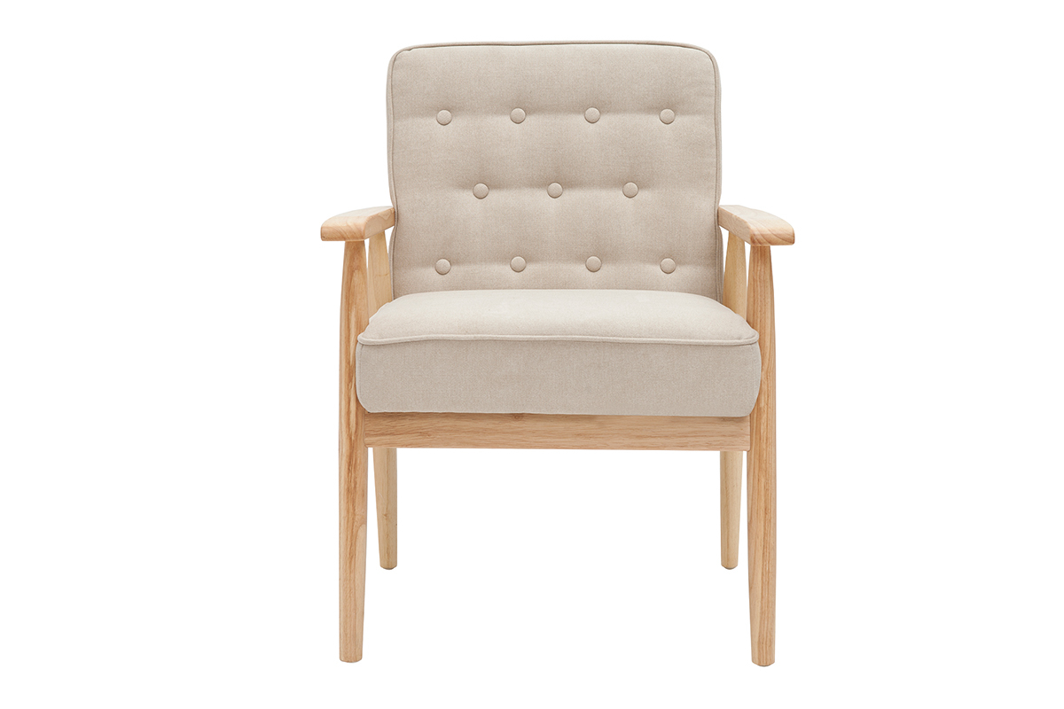 Poltrona scandinava beige e legno naturale FILIP