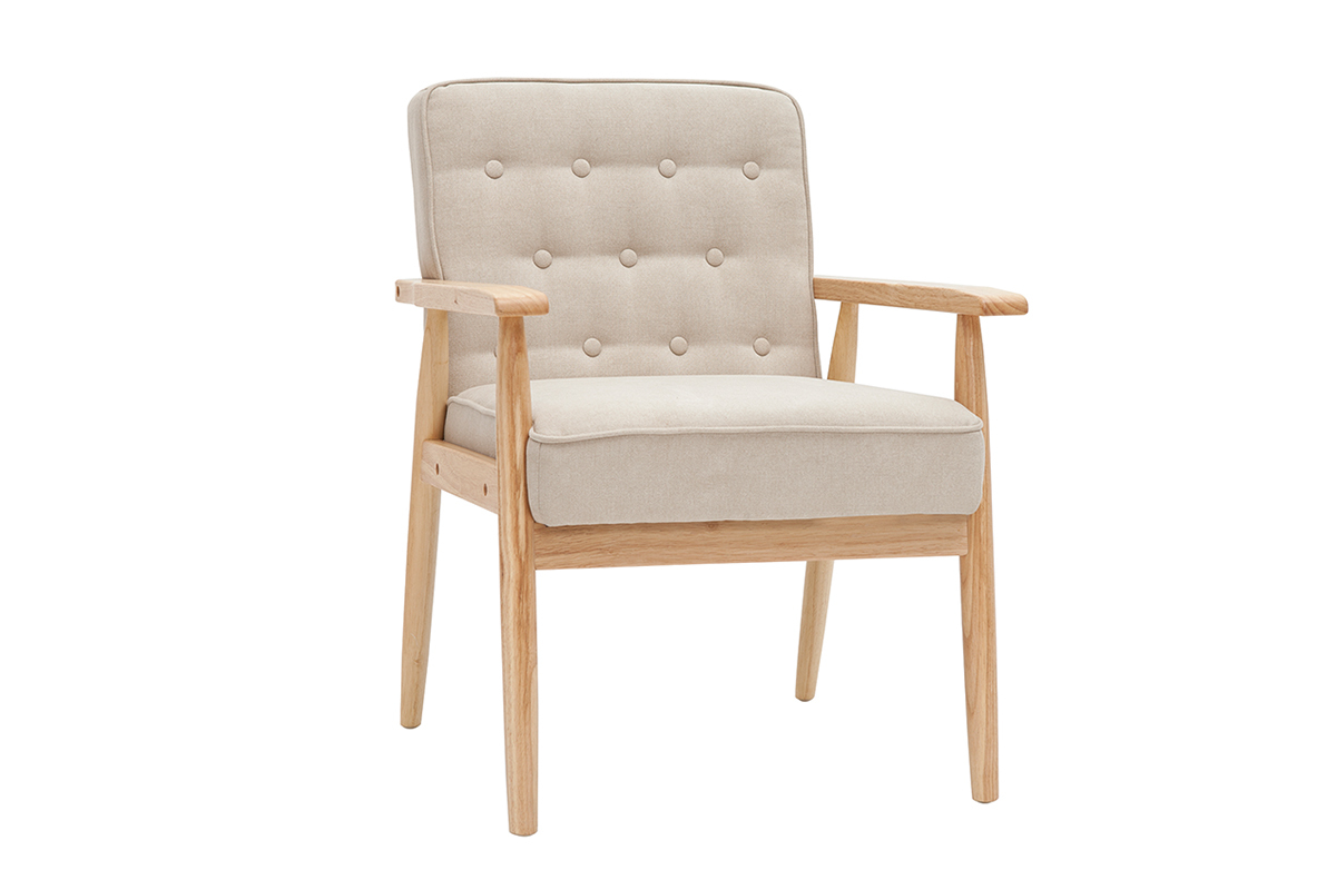 Poltrona scandinava beige e legno naturale FILIP
