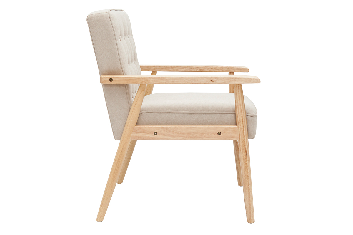 Poltrona scandinava beige e legno naturale FILIP