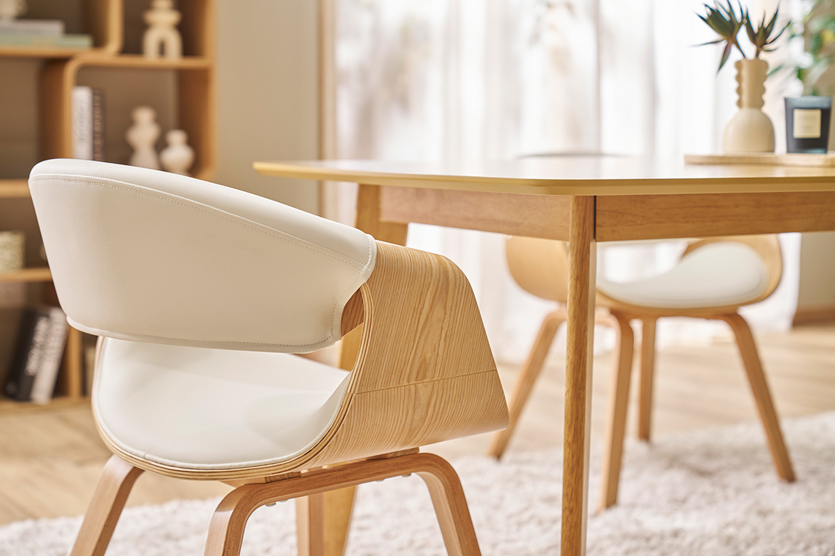Poltrona scandinava bianco e legno chiaro ARAMIS