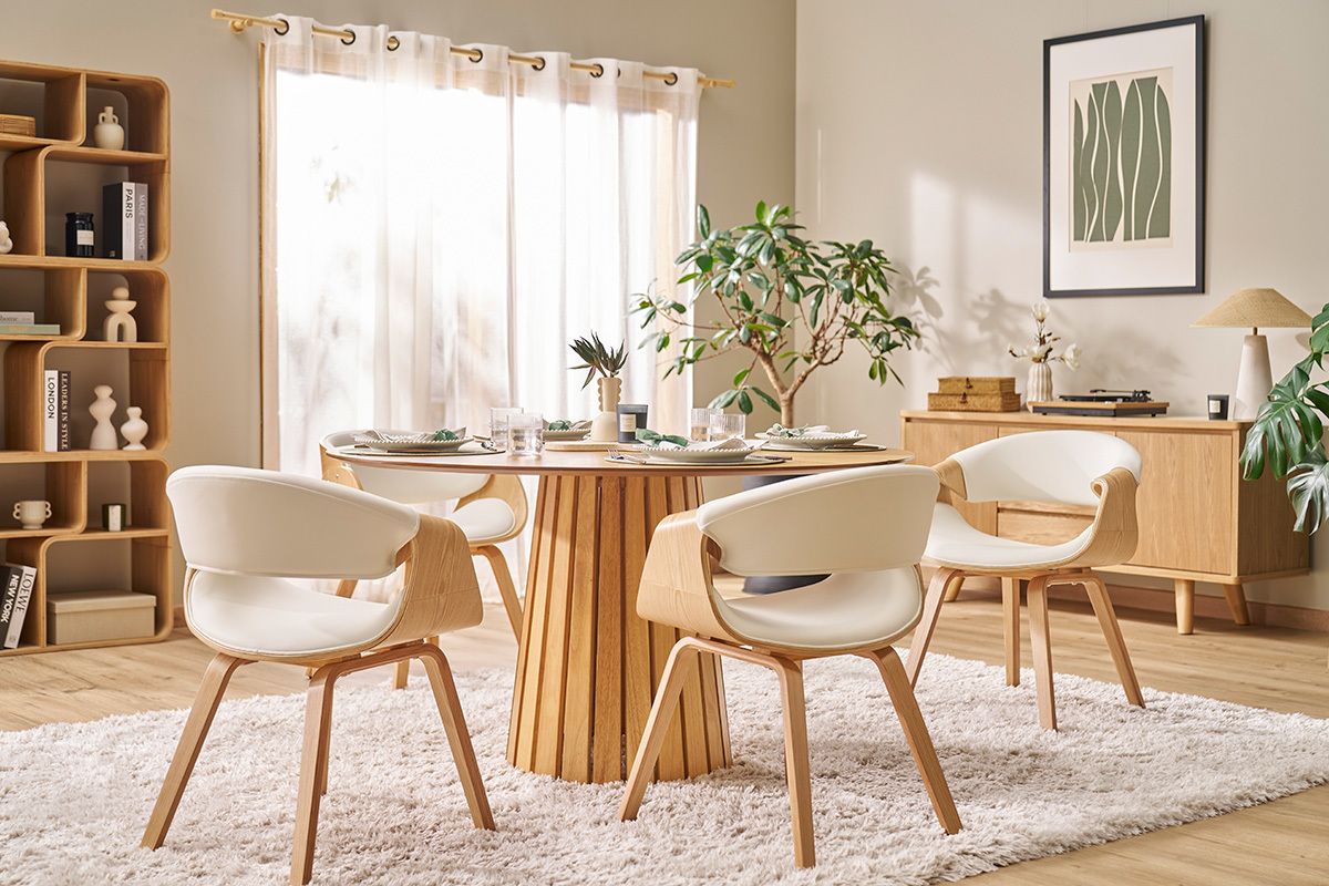 Poltrona scandinava bianco e legno chiaro ARAMIS