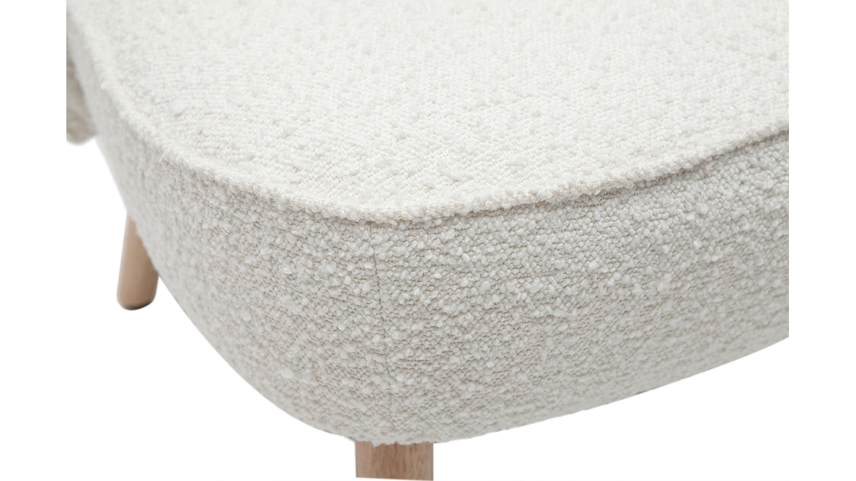 Poltrona scandinava bianco effetto lana boucl e legno massello di hevea AMANITA