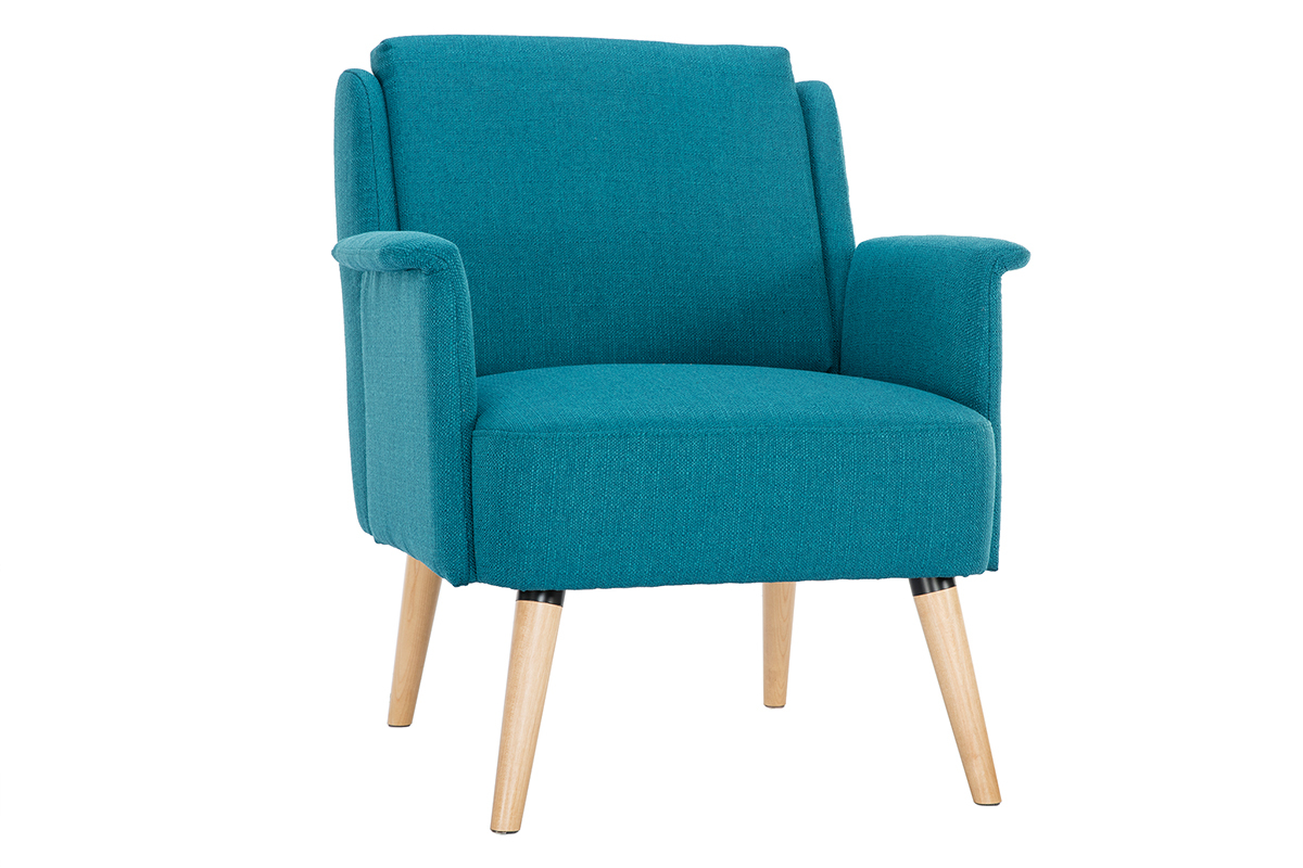Poltrona scandinava blu anatra e legno AEOLA
