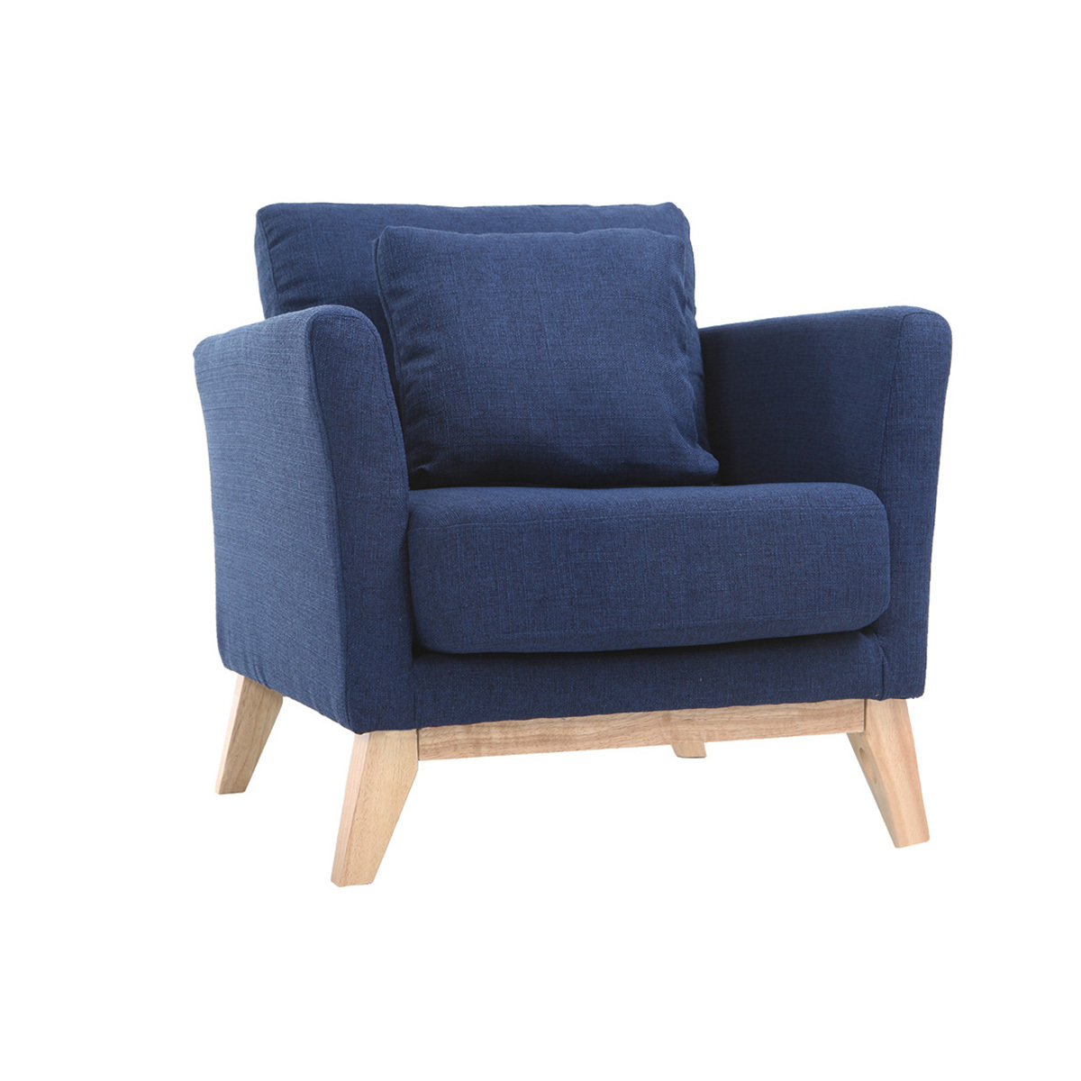 Poltrona scandinava blu scuro piedi in legno chiaro OSLO