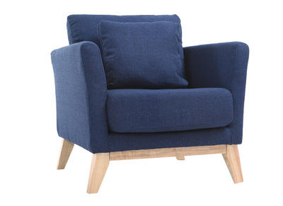 Poltrona scandinava blu scuro piedi in legno chiaro OSLO