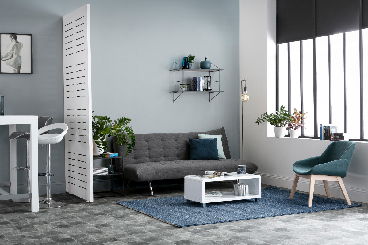 Poltrona scandinava effetto velluto blu-verde WILLY