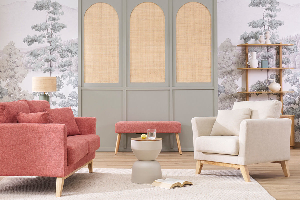 Poltrona scandinava effetto velluto color beige OSLO