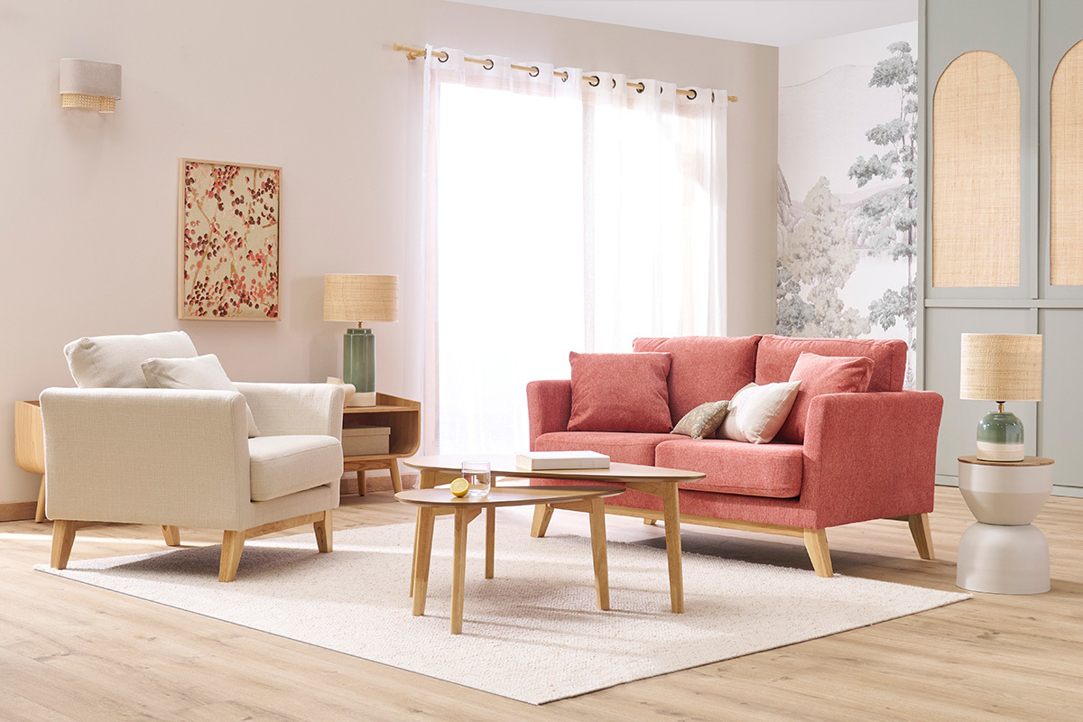 Poltrona scandinava effetto velluto color beige OSLO