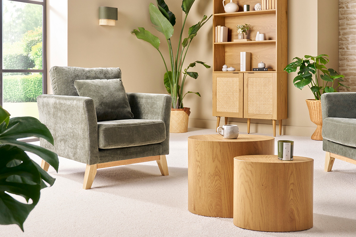 Poltrona scandinava effetto velluto color khaki OSLO