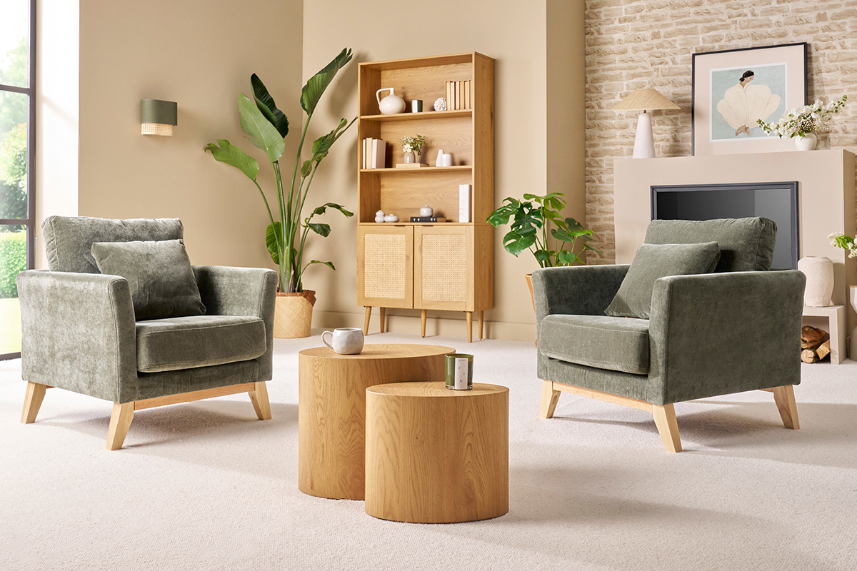 Poltrona scandinava effetto velluto color khaki OSLO