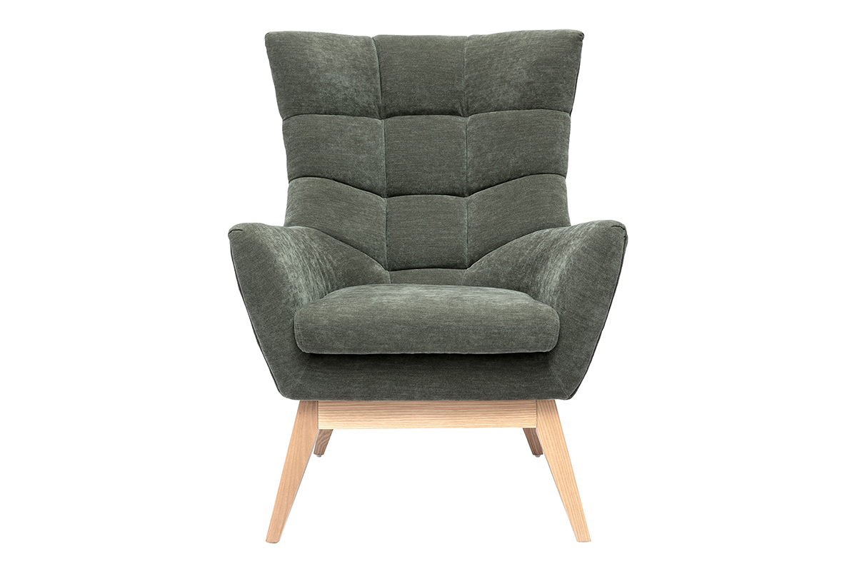 Poltrona scandinava effetto velluto kaki e legno BRODY