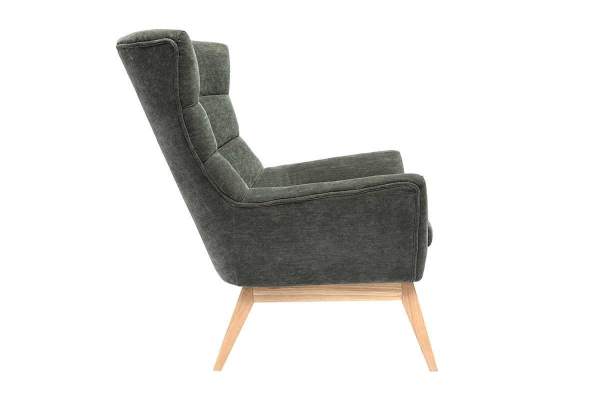Poltrona scandinava effetto velluto kaki e legno BRODY
