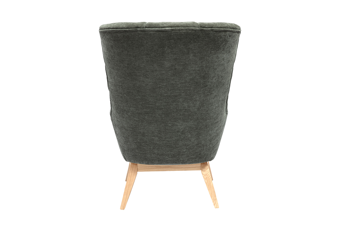 Poltrona scandinava effetto velluto kaki e legno BRODY
