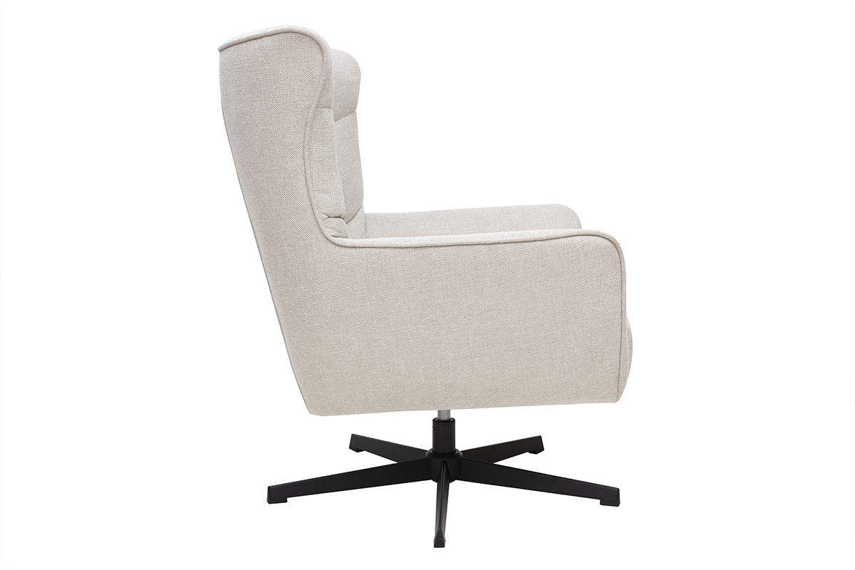 Poltrona scandinava girevole in tessuto effetto velluto testurato beige e metallo AVERY