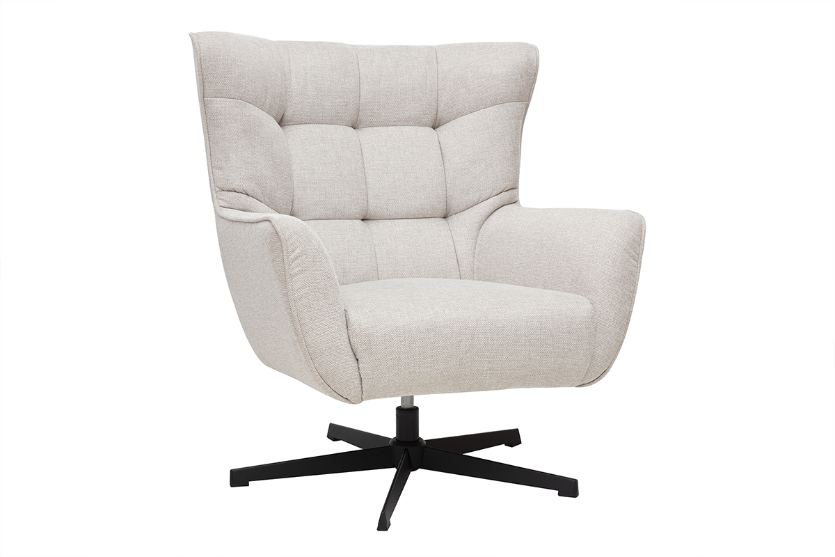 Poltrona scandinava girevole in tessuto effetto velluto testurato beige e metallo AVERY