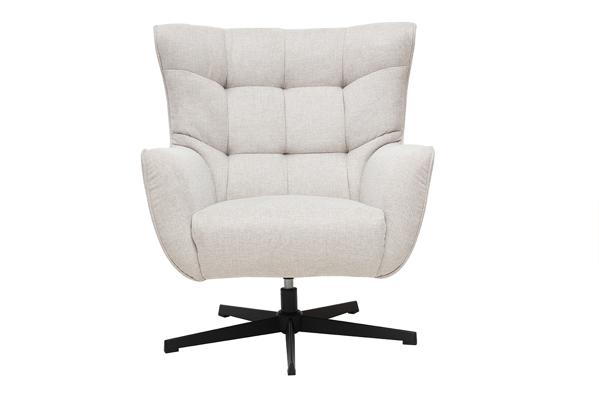 Poltrona scandinava girevole in tessuto effetto velluto testurato beige e metallo AVERY