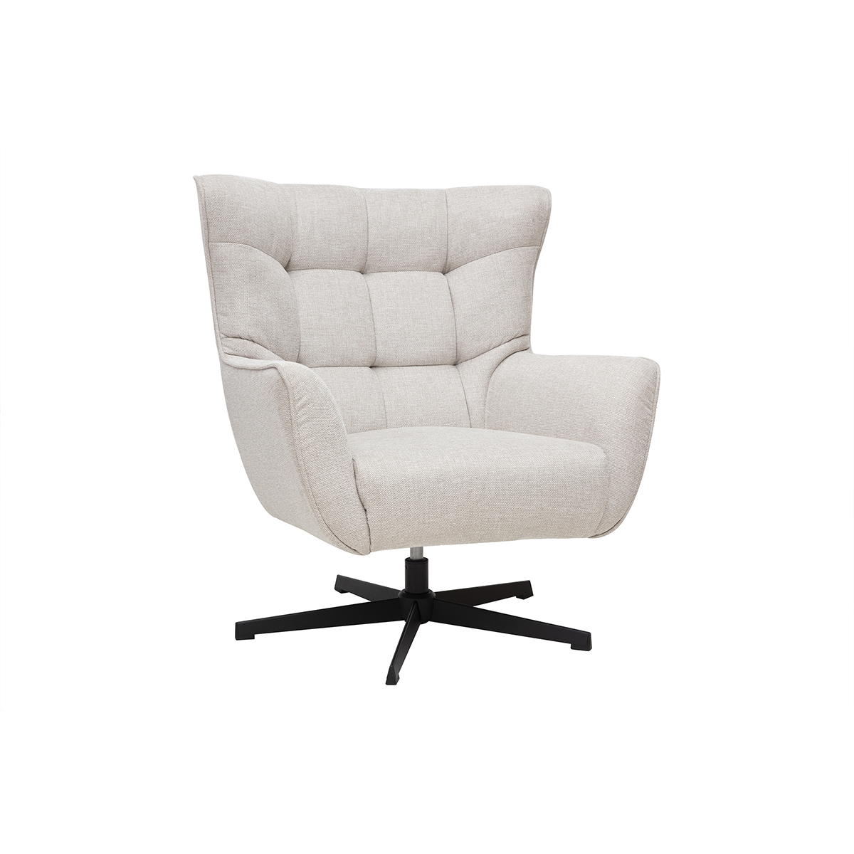 Poltrona scandinava girevole in tessuto effetto velluto testurato beige e metallo AVERY