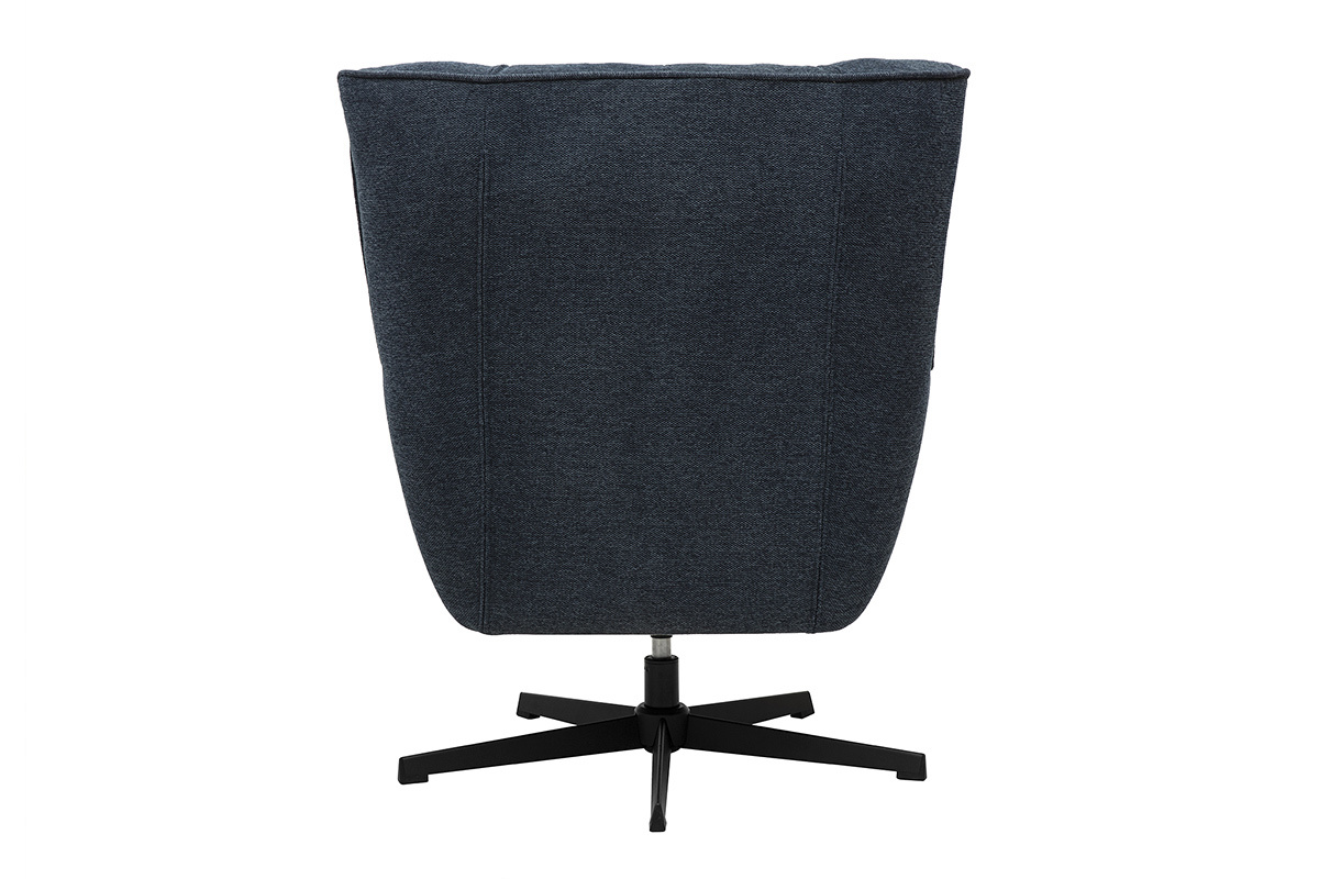 Poltrona scandinava girevole in tessuto effetto velluto testurato blu scuro e metallo AVERY