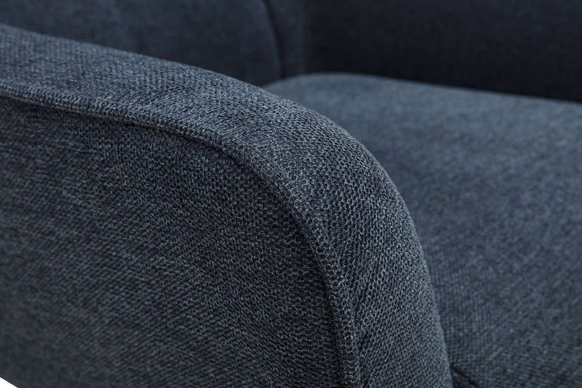 Poltrona scandinava girevole in tessuto effetto velluto testurato blu scuro e metallo AVERY