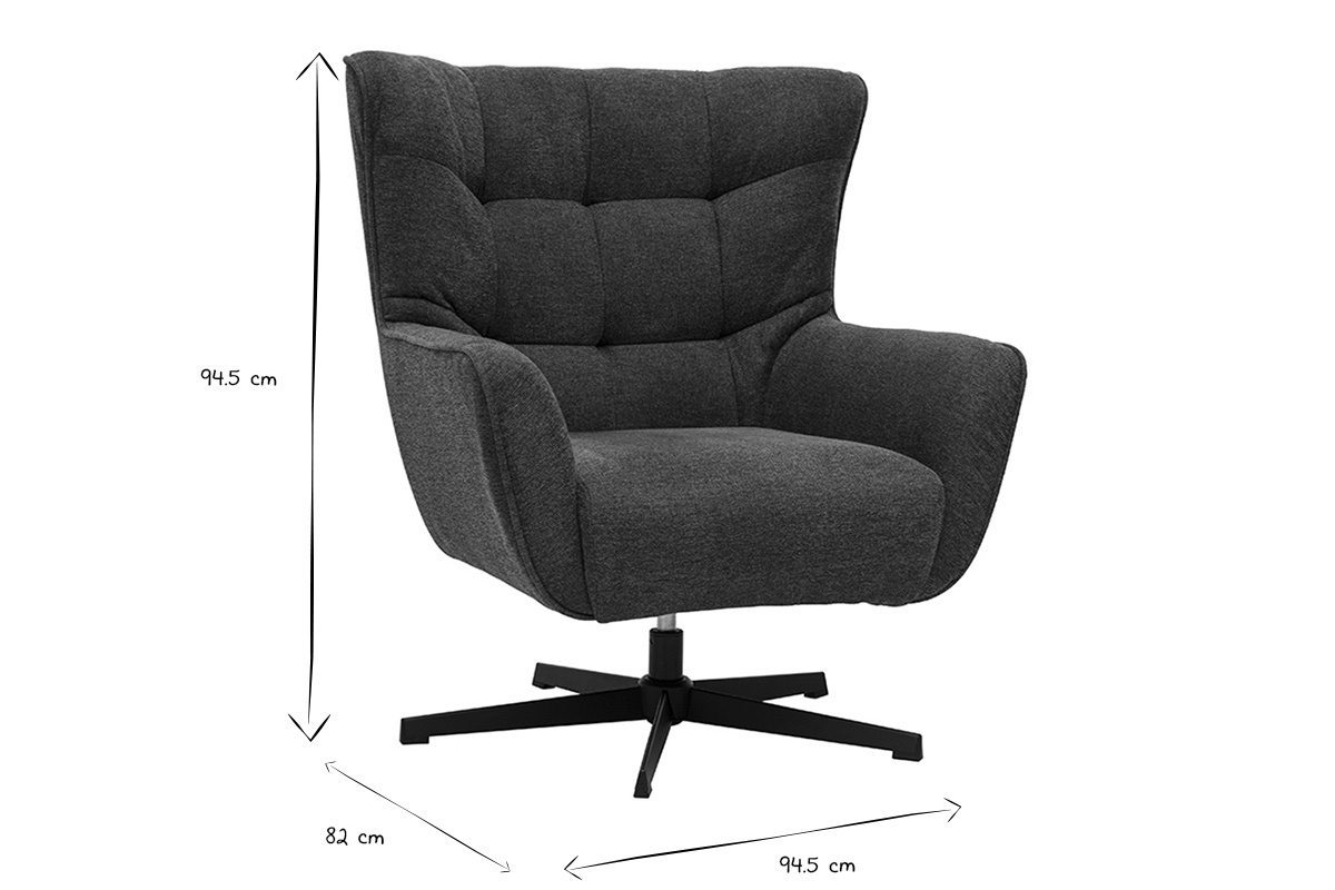 Poltrona scandinava girevole in tessuto effetto velluto testurato blu scuro e metallo AVERY