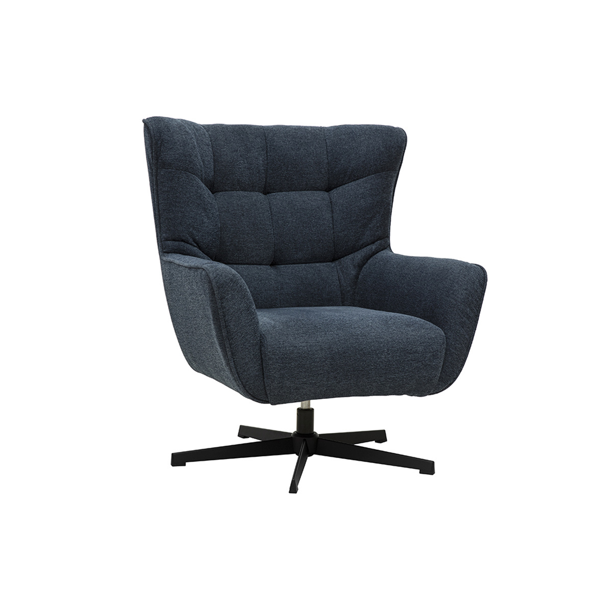 Poltrona scandinava girevole in tessuto effetto velluto testurato blu scuro e metallo AVERY