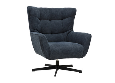 Poltrona scandinava girevole in tessuto effetto velluto testurato blu scuro e metallo AVERY