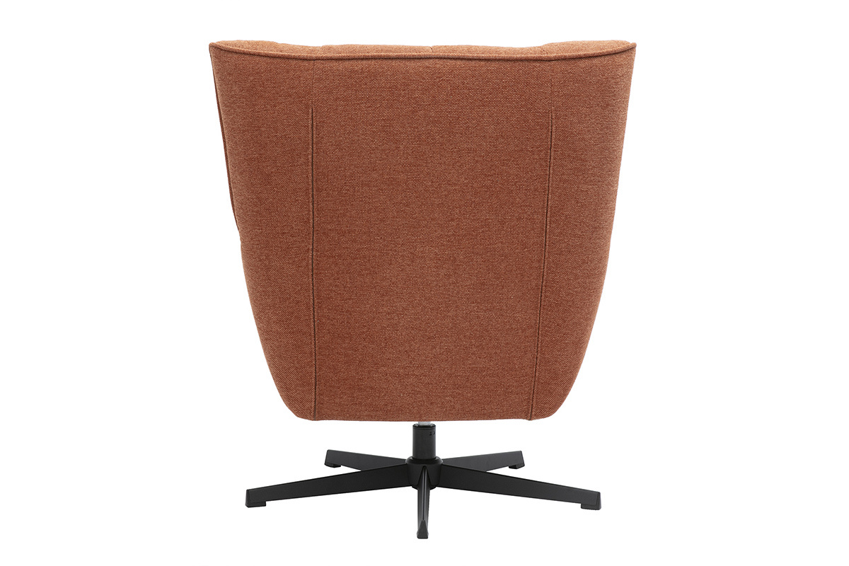 Poltrona scandinava girevole in tessuto effetto velluto testurizzato terra bruciata e metallo AVERY