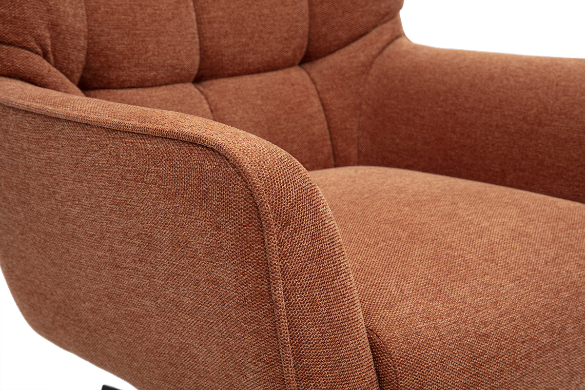 Poltrona scandinava girevole in tessuto effetto velluto testurizzato terra bruciata e metallo AVERY