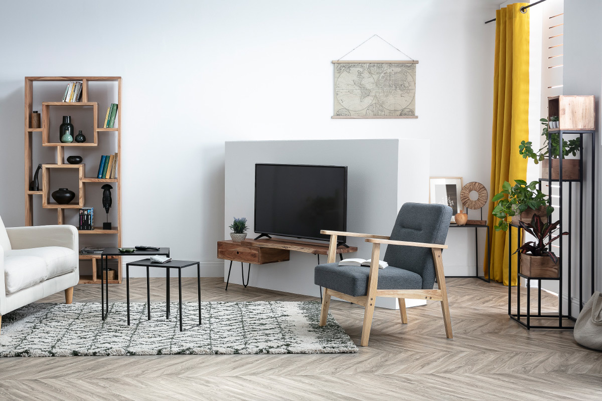 Poltrona scandinava grigia e legno chiaro ABYSS