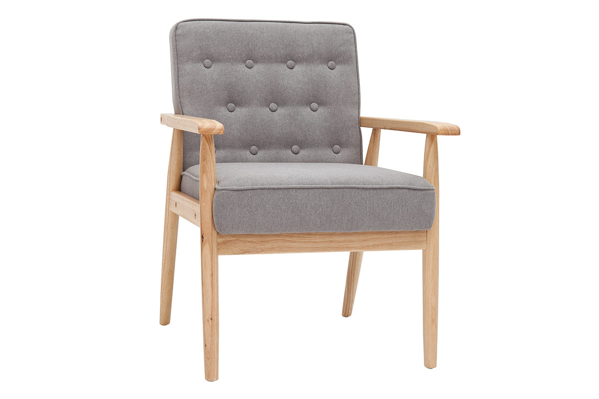 Poltrona scandinava grigio e legno naturale FILIP
